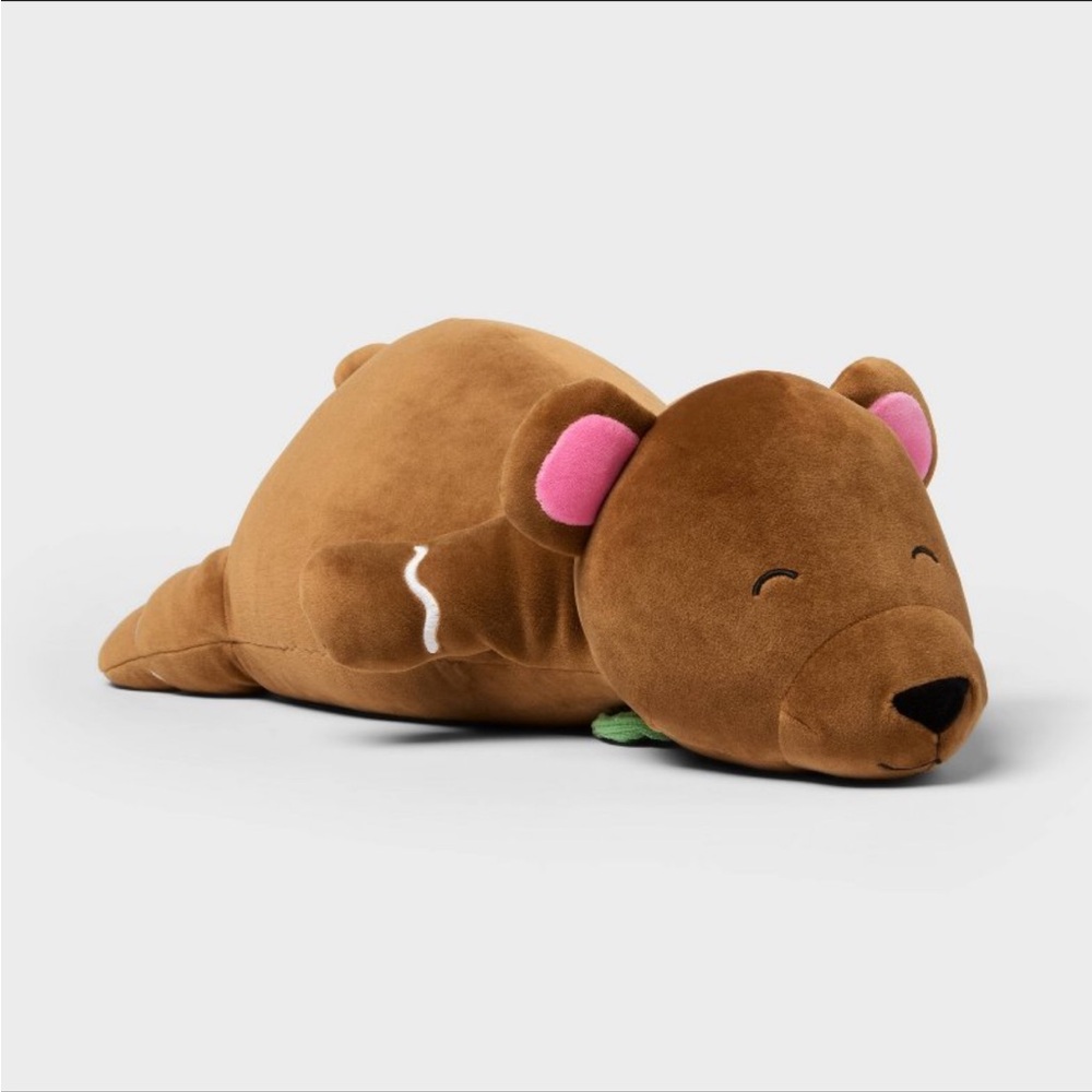 NEW Pillowfort Holiday Gingerbread Bear Weighted Plush Kids Throw Pillow Brown